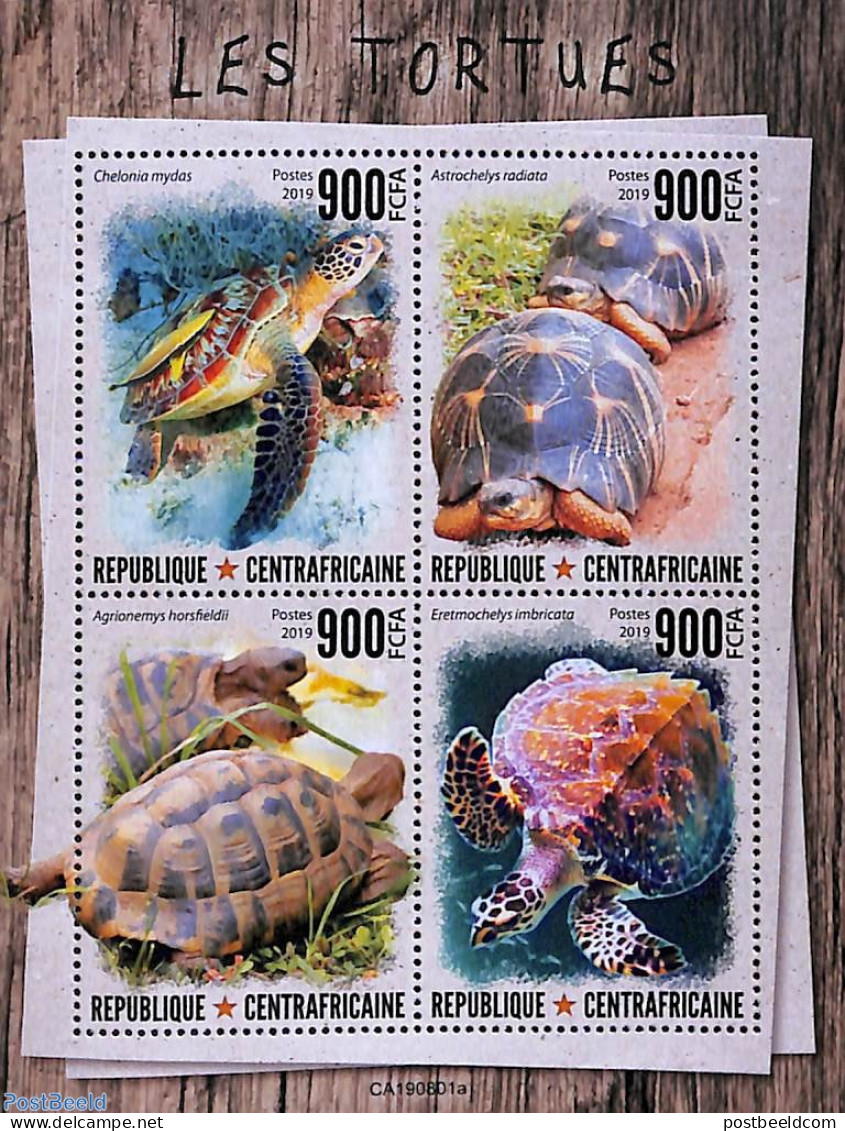 Central Africa 2019 Turtles 4v M/s, Mint NH, Nature - Reptiles - Turtles - República Centroafricana