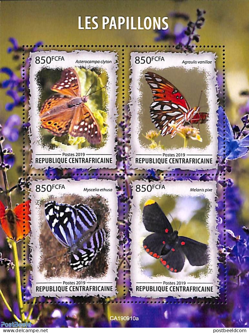 Central Africa 2019 Butterflies 4v M/s, Mint NH, Nature - Butterflies - Centraal-Afrikaanse Republiek