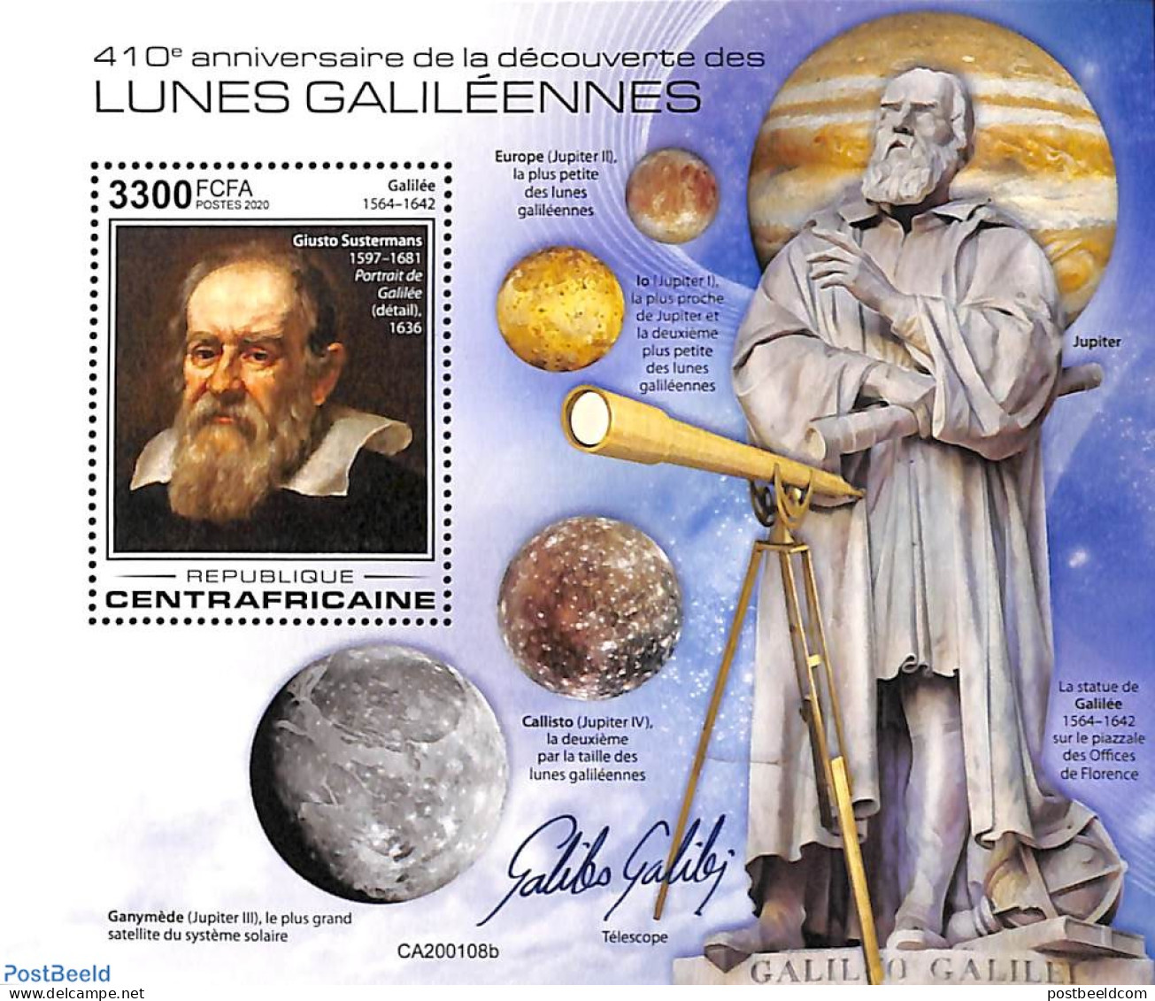 Central Africa 2020 Giusto Sustermans S/s, Mint NH, Science - Astronomy - Astrología