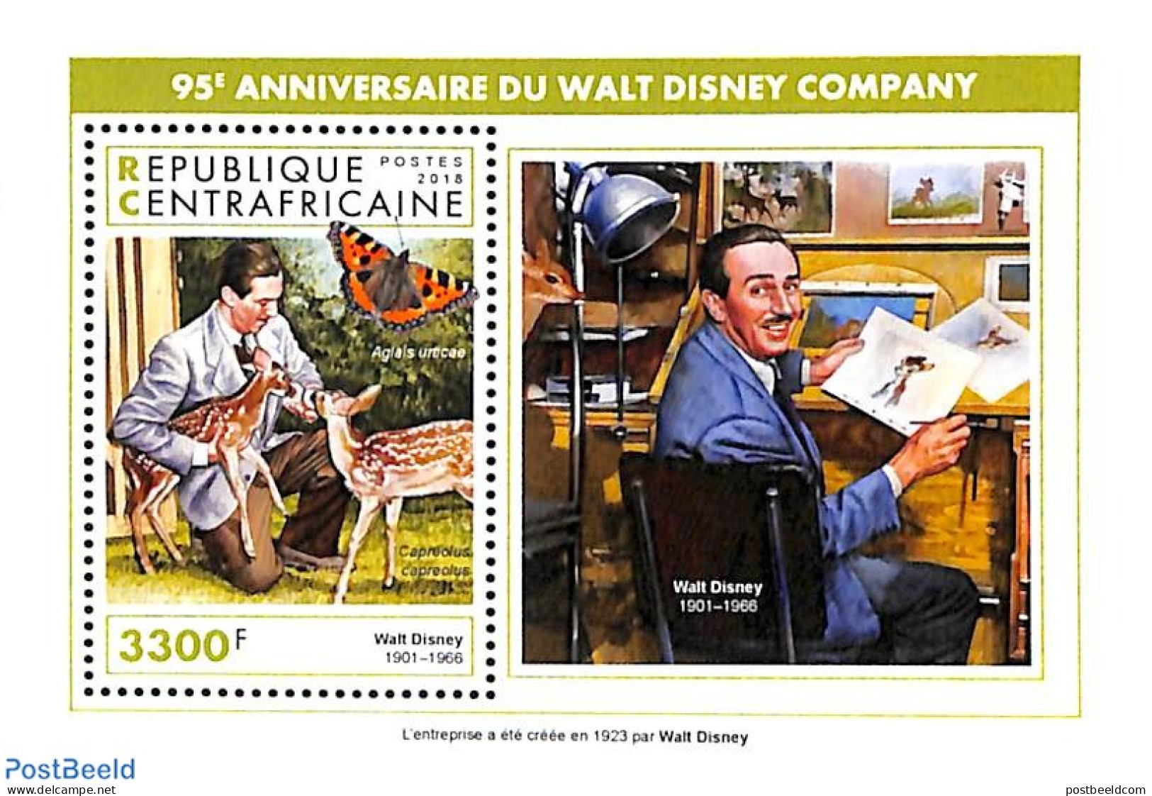 Central Africa 2018 Walt Disney Company S/s, Mint NH, Nature - Butterflies - Deer - Art - Disney - Disney