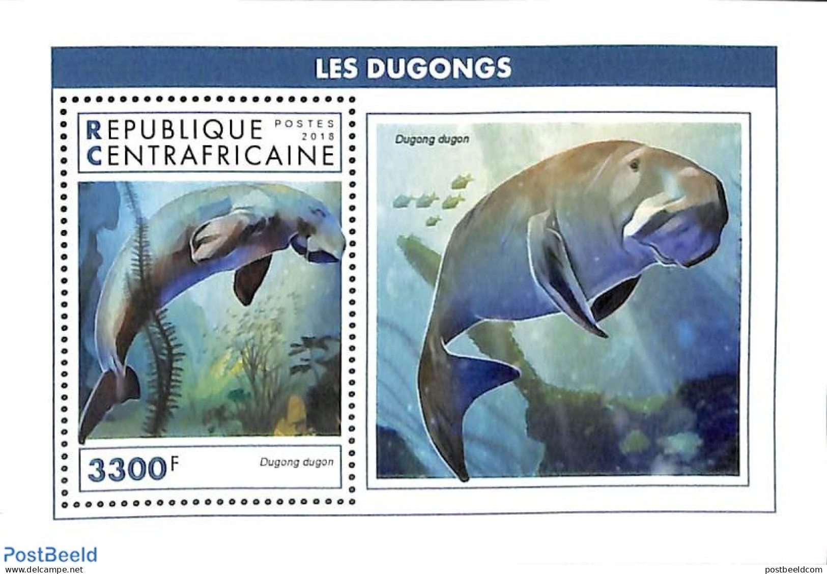 Central Africa 2018 Dugongs S/s, Mint NH, Nature - Sea Mammals - Repubblica Centroafricana