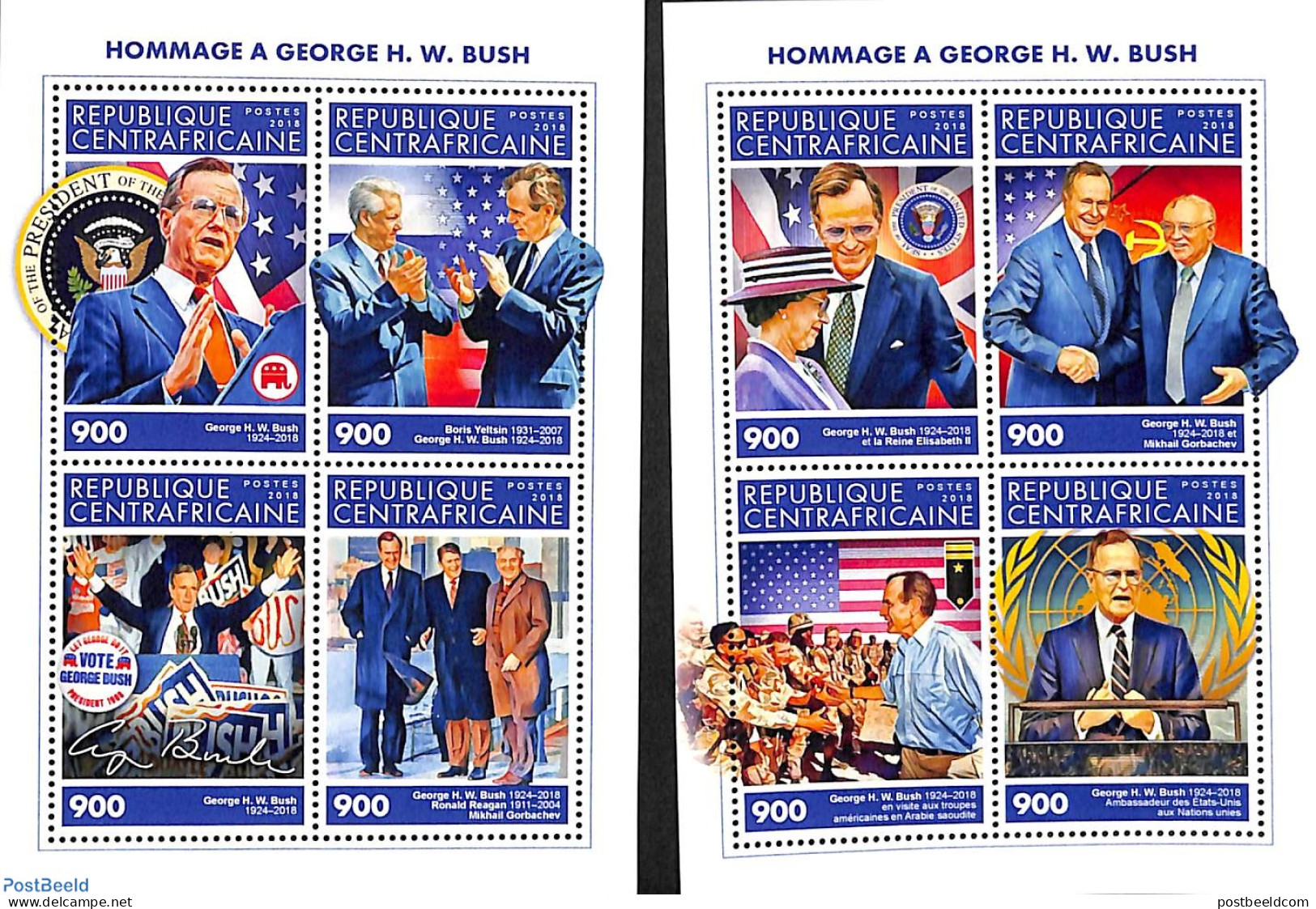 Central Africa 2018 George Bush 8v (2 M/s), Mint NH, History - American Presidents - Centraal-Afrikaanse Republiek