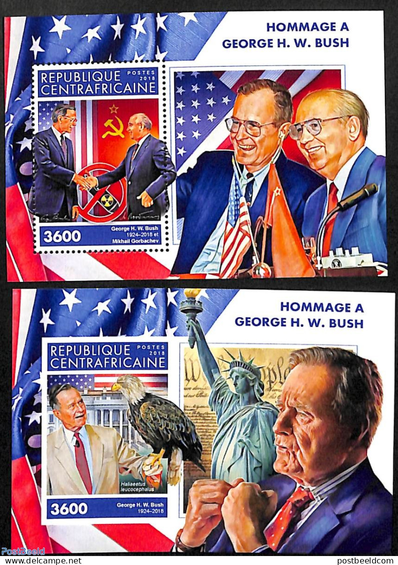 Central Africa 2018 George Bush 2 S/s, Mint NH, History - Nature - American Presidents - Birds Of Prey - Centraal-Afrikaanse Republiek