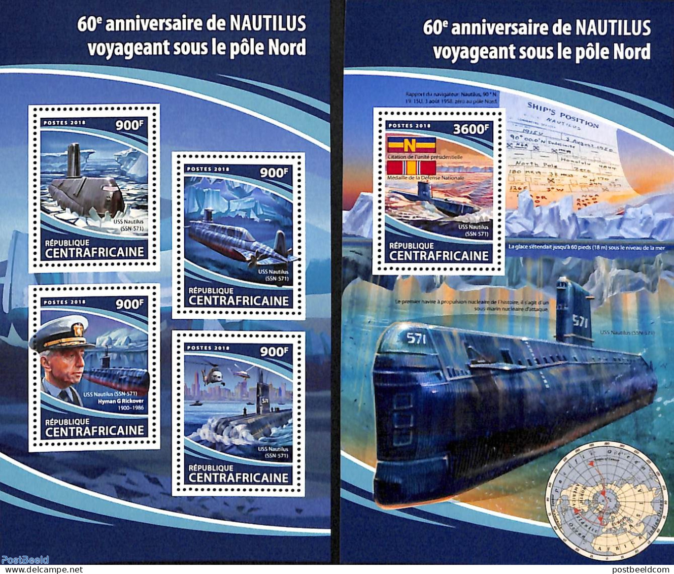 Central Africa 2018 Nautilus 2 S/s, Mint NH, Transport - Ships And Boats - Schiffe