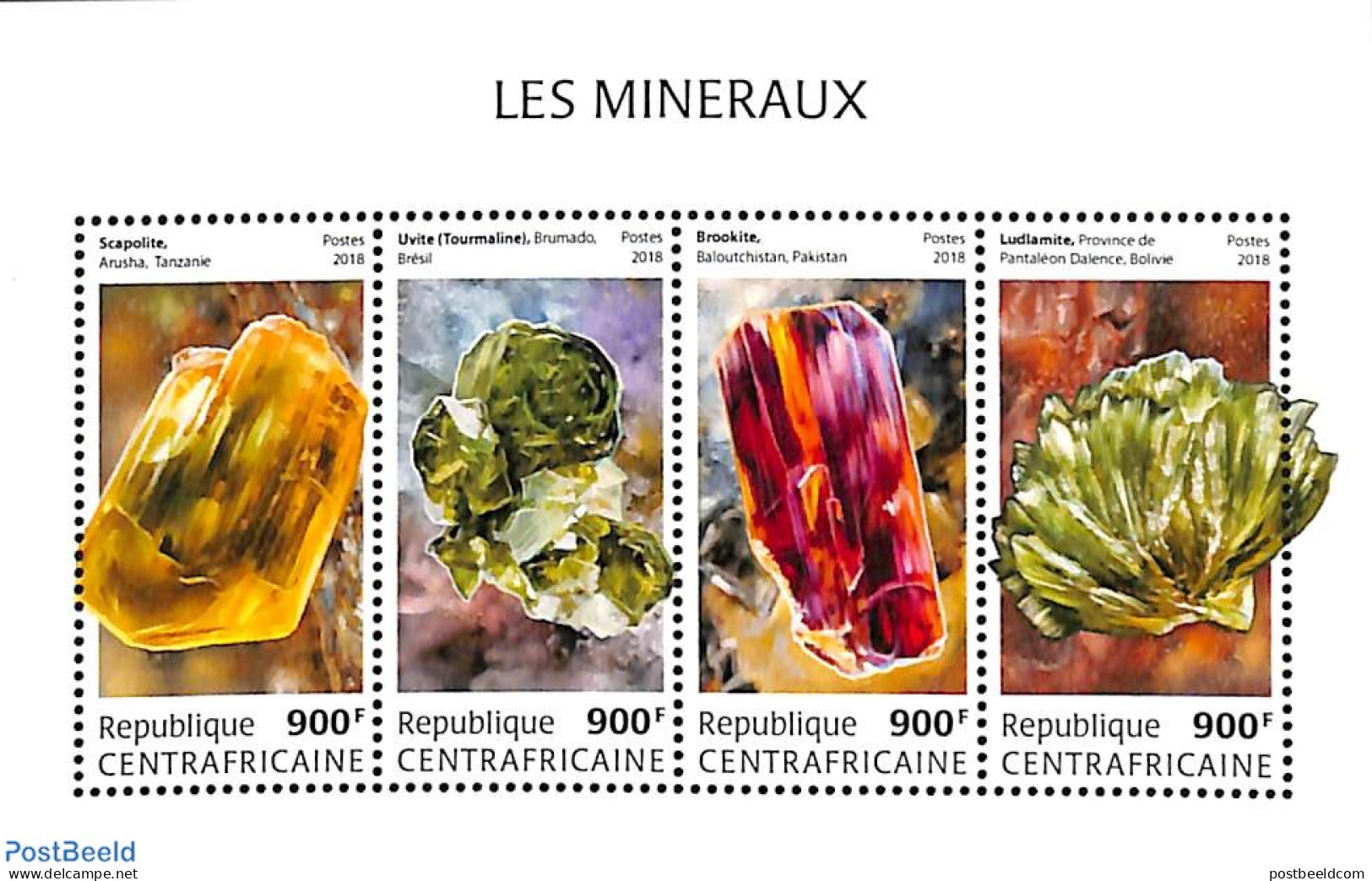 Central Africa 2018 Minerals 4v M/s, Mint NH, History - Geology - Centrafricaine (République)