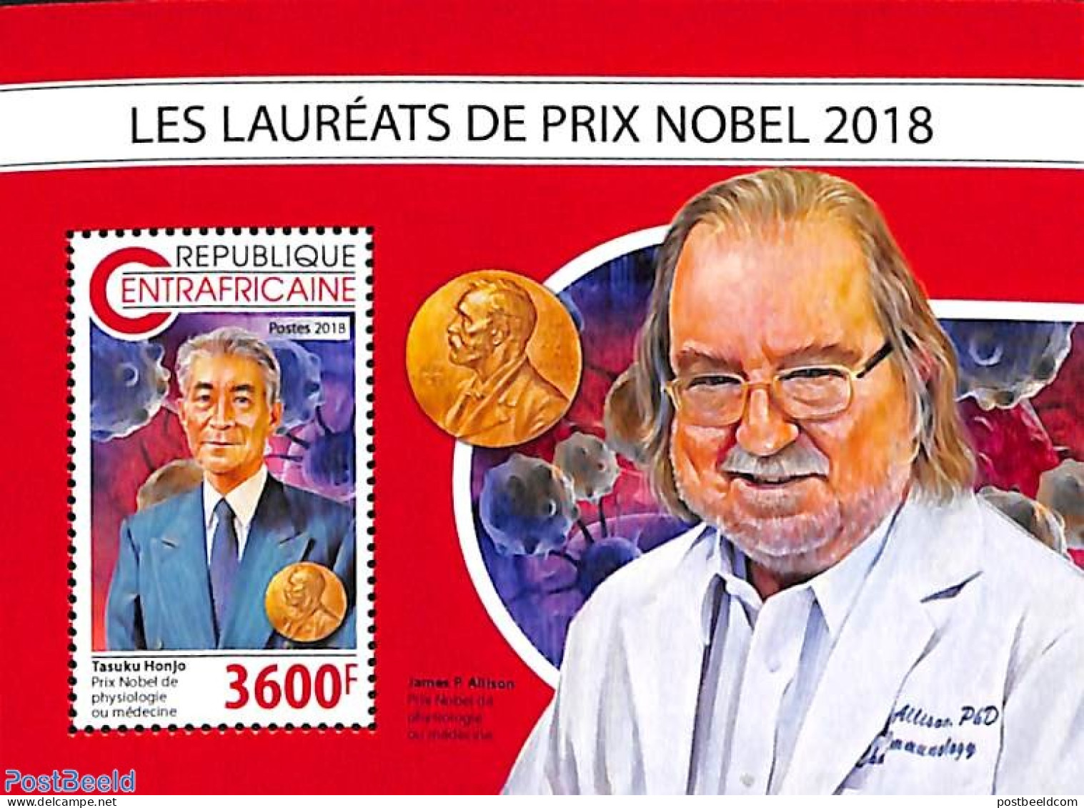 Central Africa 2018 Nobel Prize Winners S/s, Mint NH, History - Nobel Prize Winners - Nobel Prize Laureates