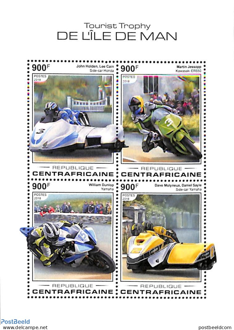 Central Africa 2018 Tourist Trophy Isle Of Man 4v M/s, Mint NH, Transport - Motorcycles - Motorbikes