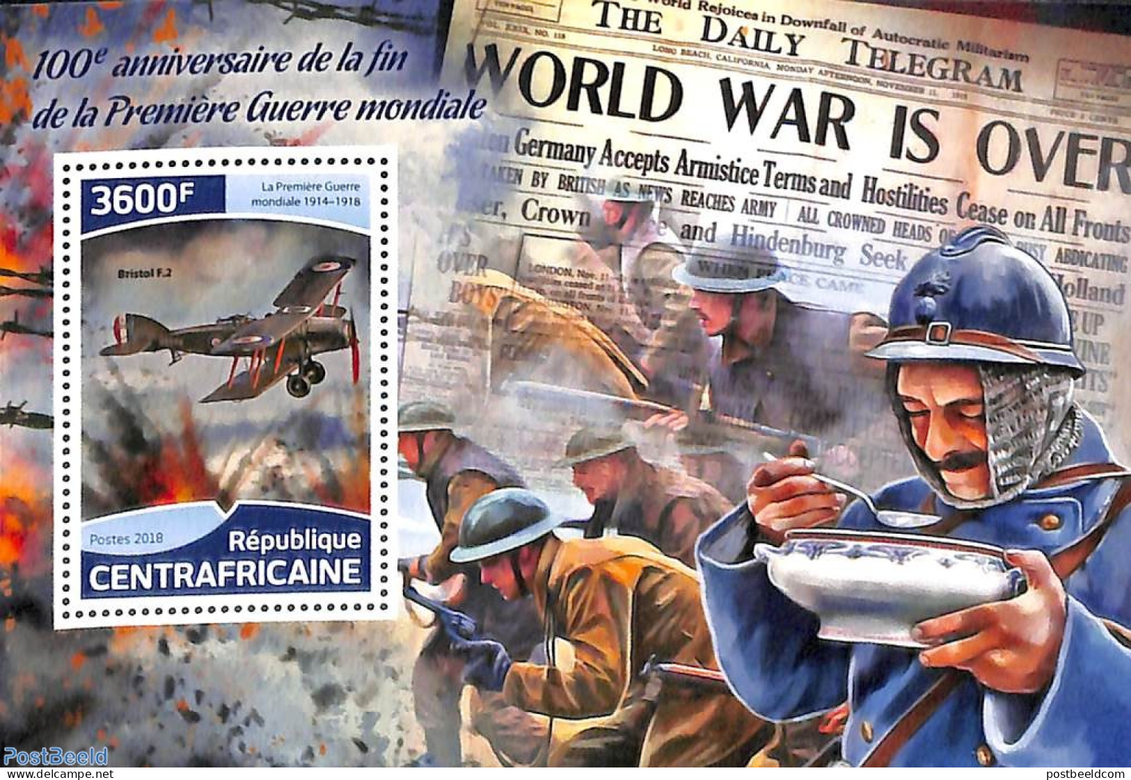 Central Africa 2018 World War I S/s, Mint NH, History - Transport - Aircraft & Aviation - World War I - Aviones