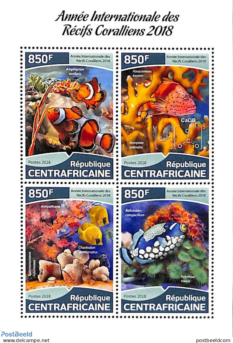 Central Africa 2018 Coral Reefs 4v M/s, Mint NH, Nature - Fish - Corals - Poissons