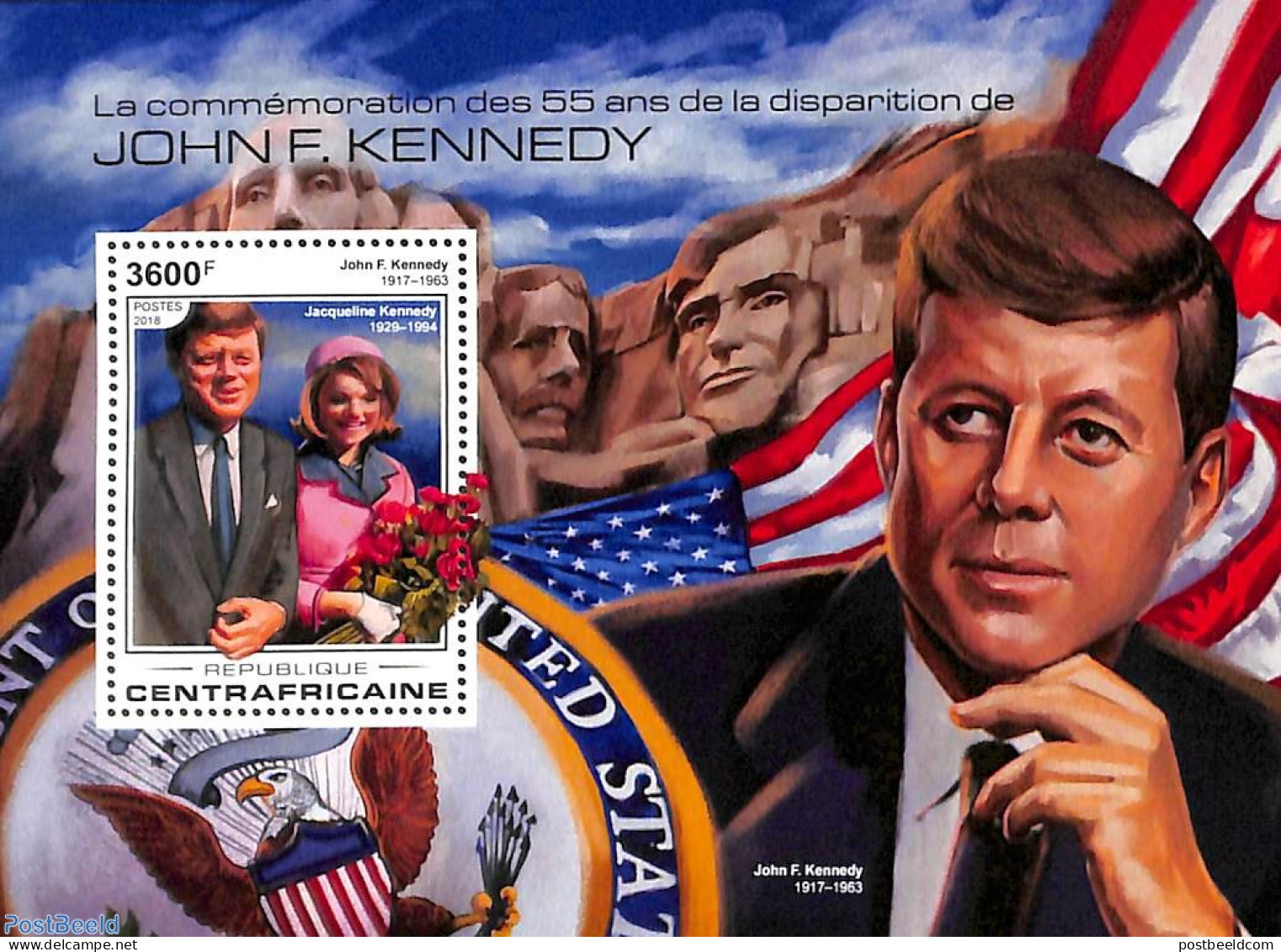 Central Africa 2018 John F. Kennedy S/s, Mint NH, History - American Presidents - Repubblica Centroafricana