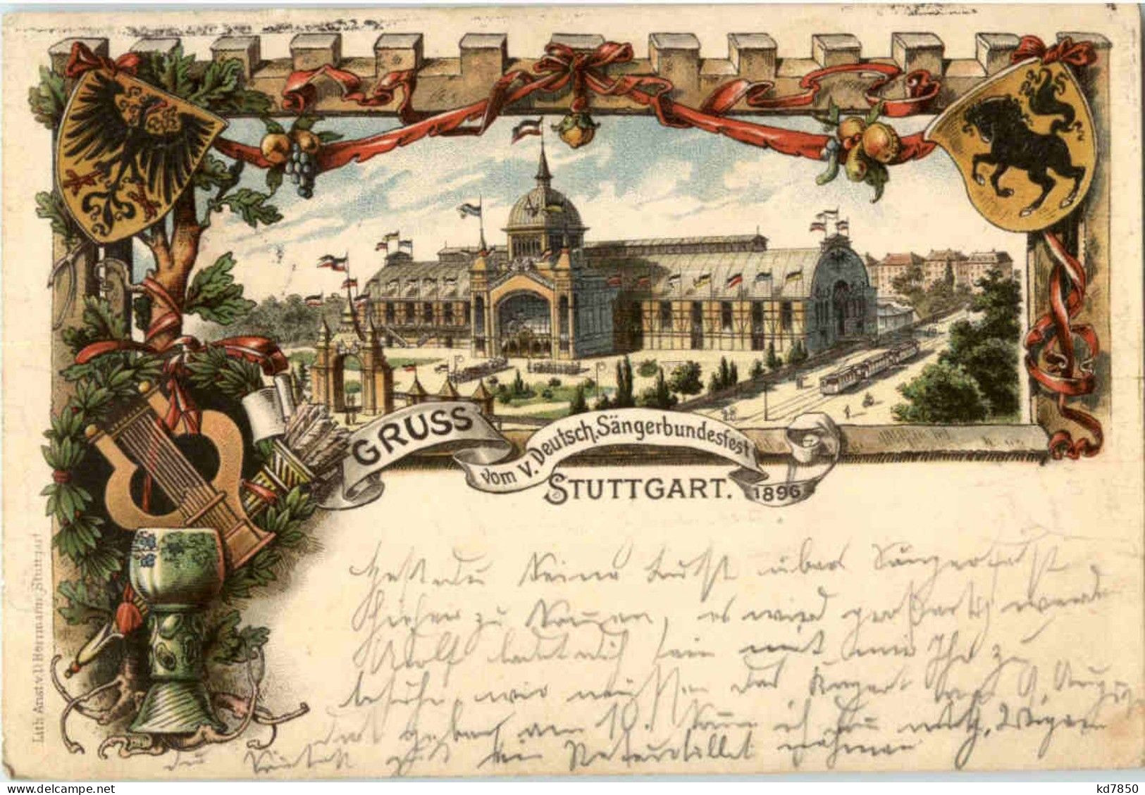 Gruss Vom V. Sängerbundfest Stuttgart 1896 - Litho - Stuttgart