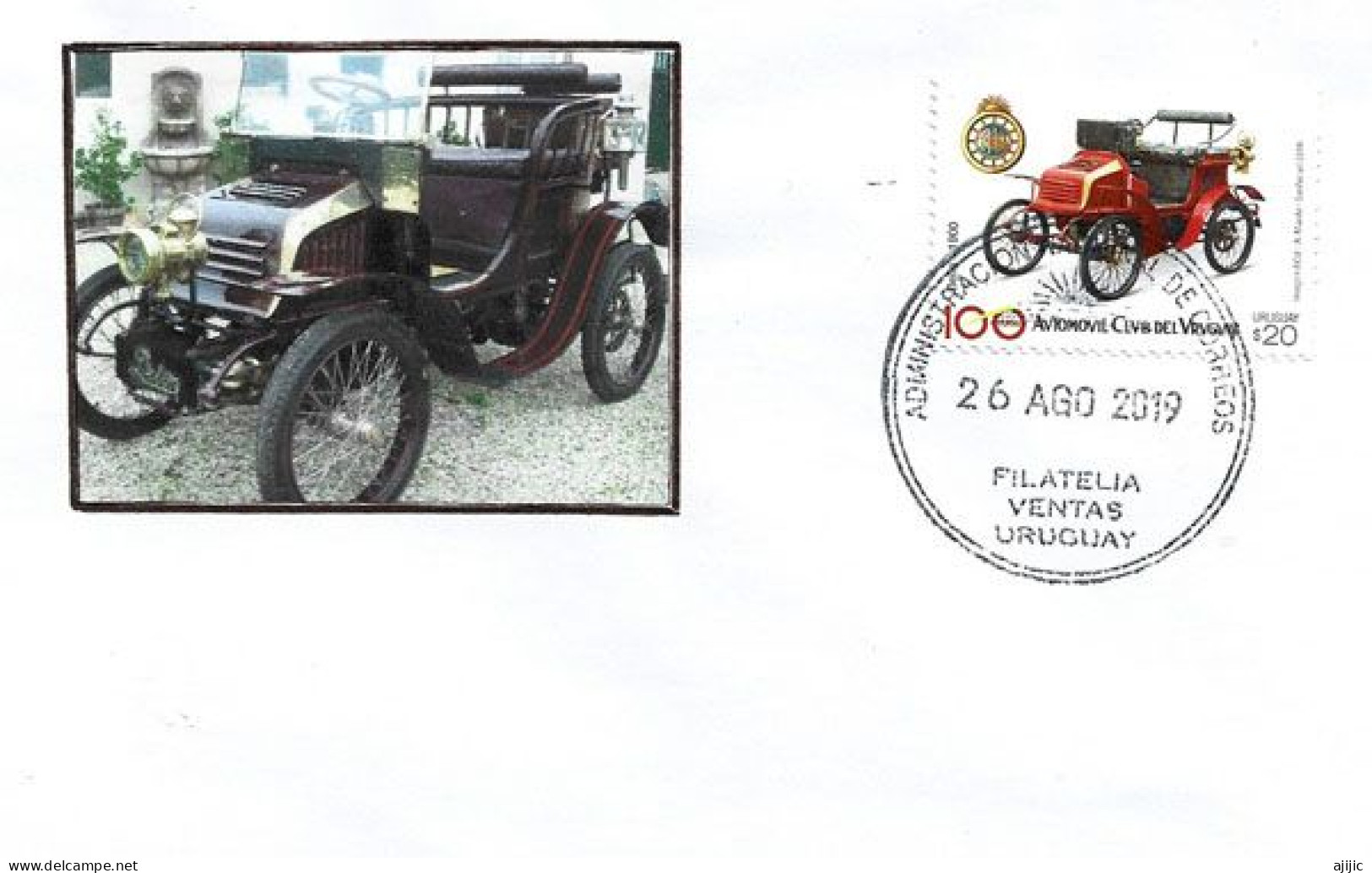 Timbre Voiture DÉLIN 1900,Constructeur Belge De Voitures , Lettre  Montevideo. Uruguay - Coches