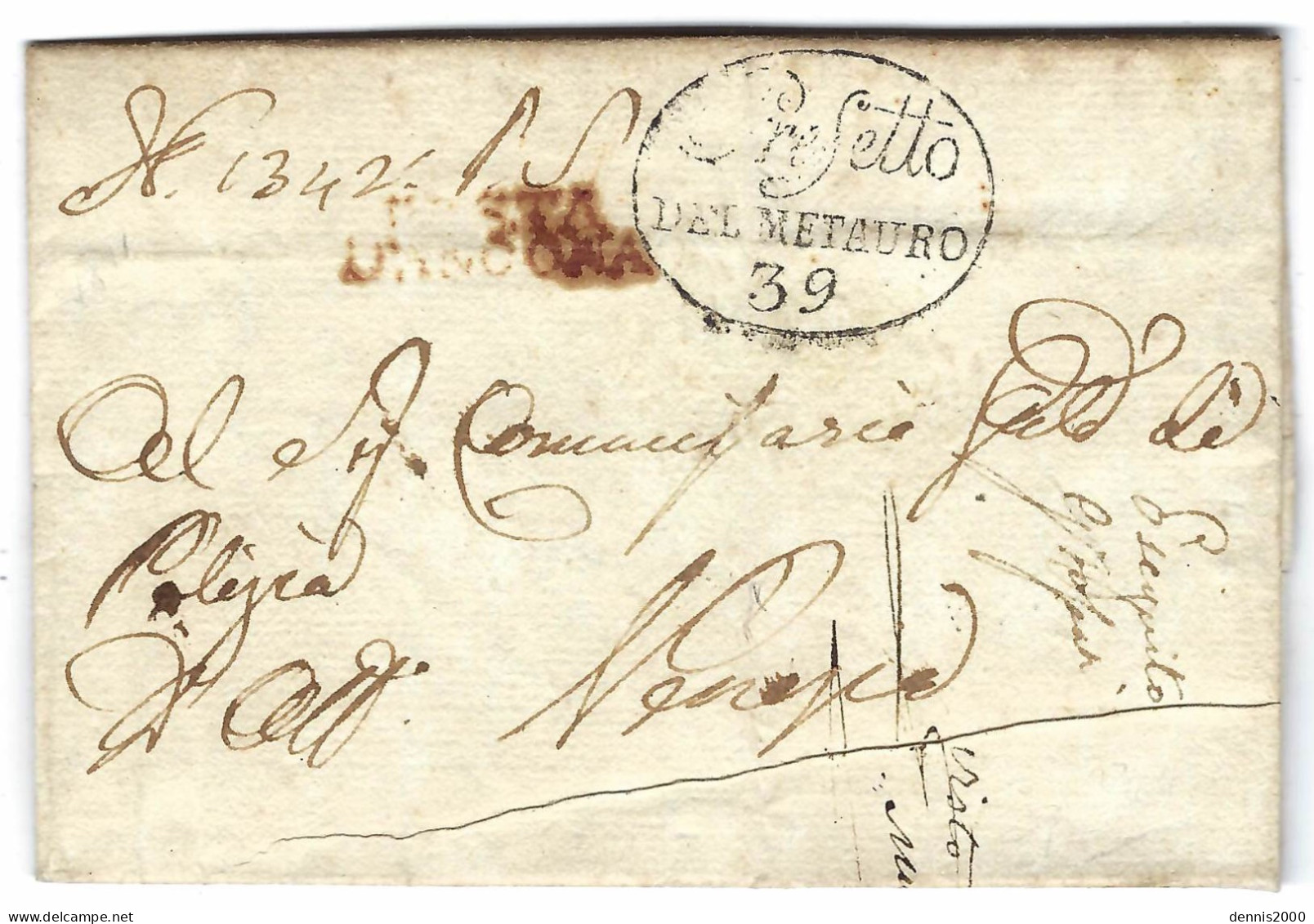 1811 - Lettre " POSTA / D' ANCONA Rouge " + " PREFETTO / DEL METAURO / 39 - 1. ...-1850 Prephilately