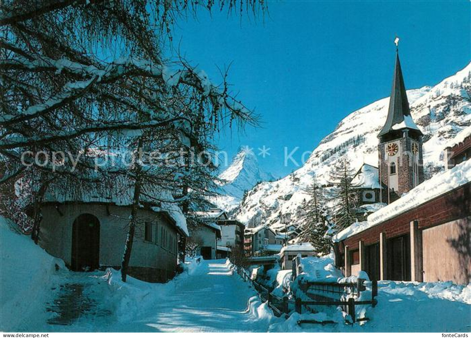 13590300 Zermatt VS Motiv Mit Kirche Blick Zum Matterhorn Walliser Alpen Im Wint - Other & Unclassified