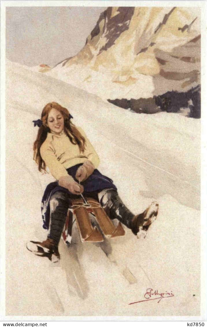 Rodeln - Künstlerkarte Magrini - Repro - Winter Sports