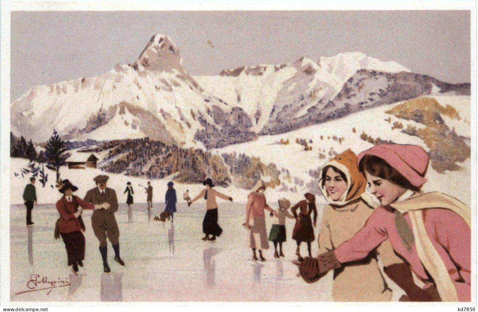 Eislaufen - Künstlerkarte Magrini - Repro - Wintersport