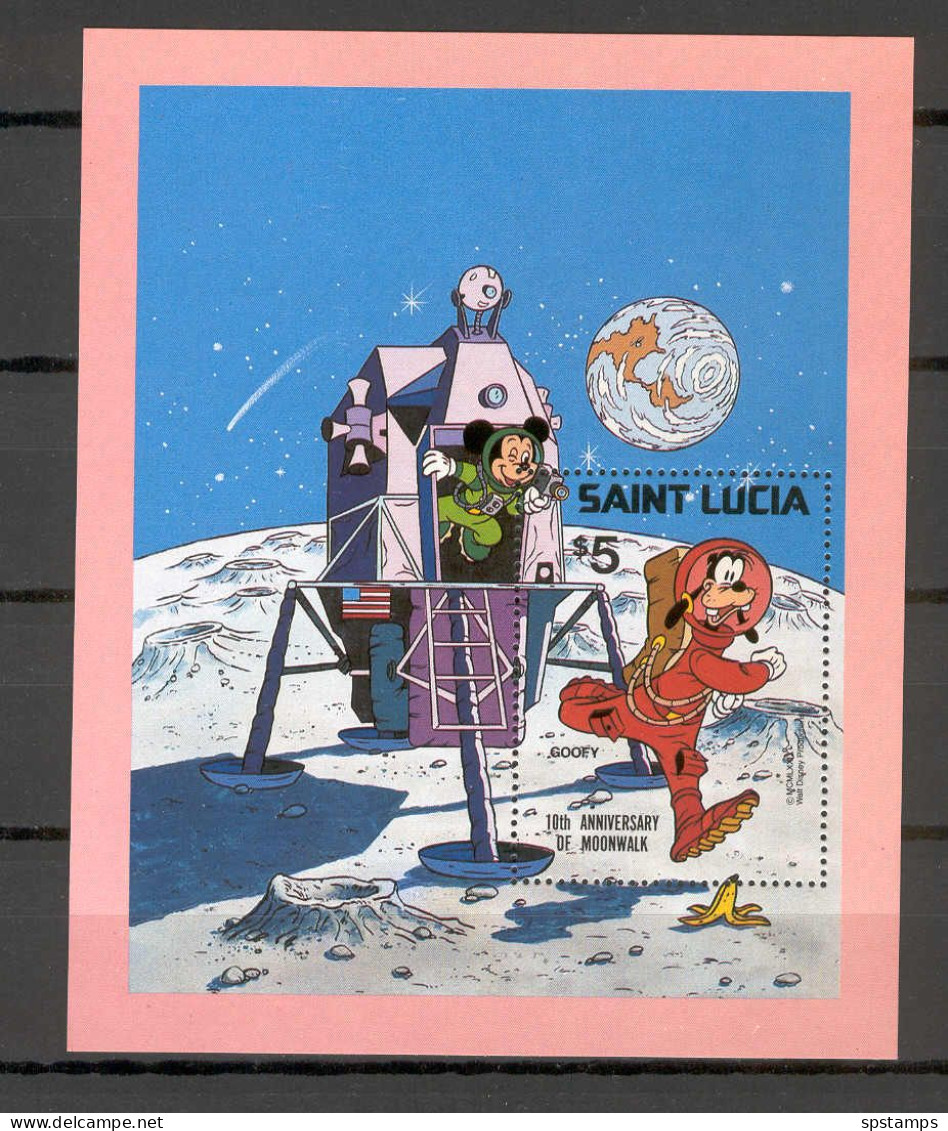 Disney Saint Lucia 1980 Space - 10th Anniversary Of MoonWalk MS MNH - Disney