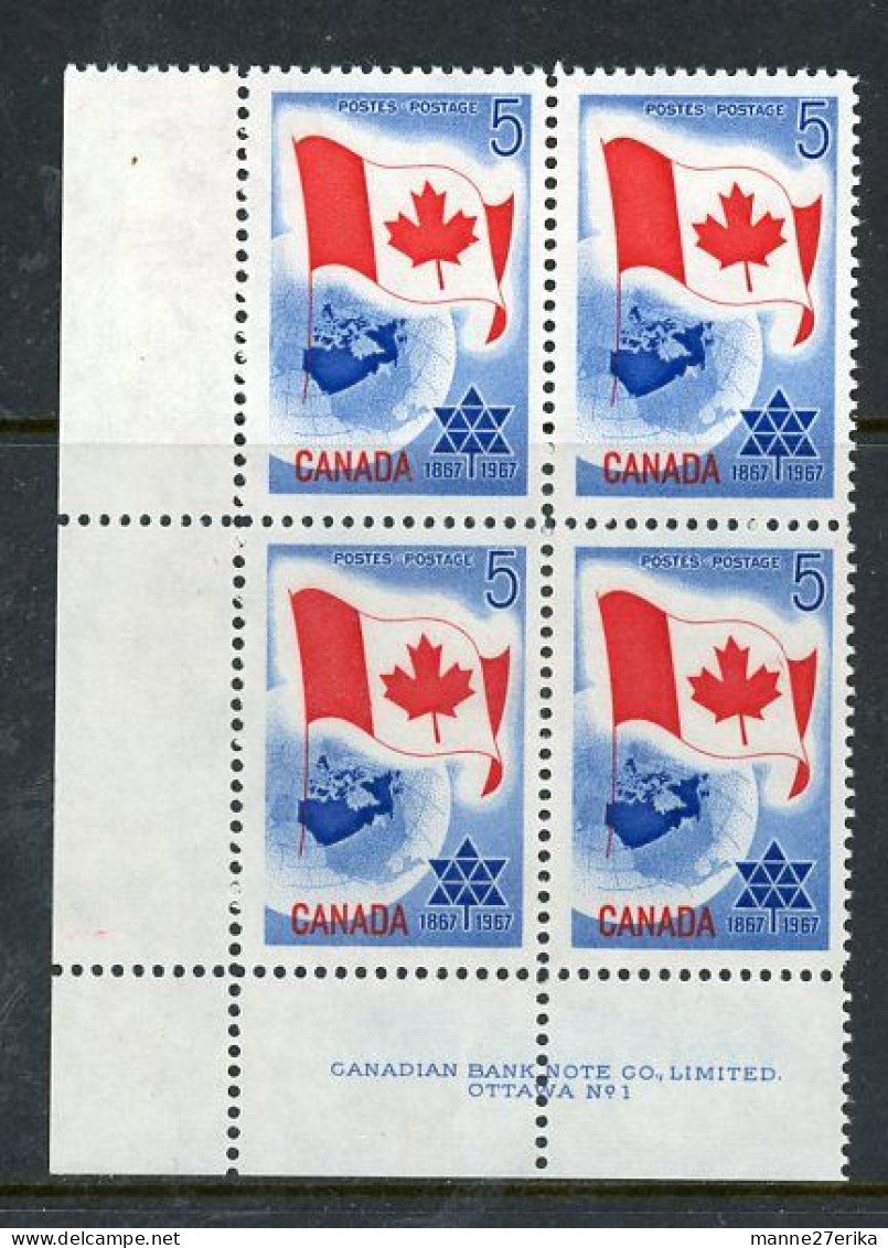 Canada MNH 1967 Plate Block "Flag And Planet Earth" - Unused Stamps