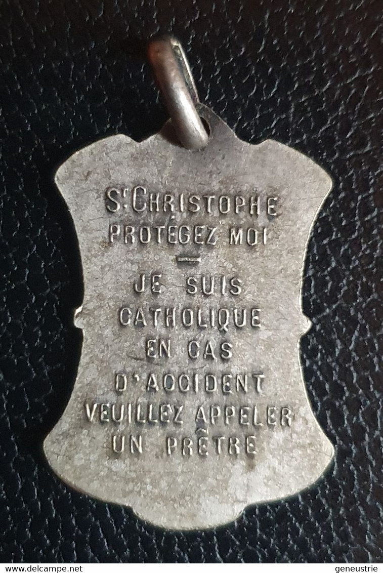 Pendentif Médaille Religieuse Métal Argenté Début XXe Art Nouveau "Saint Christophe" Religious Medal - Godsdienst & Esoterisme