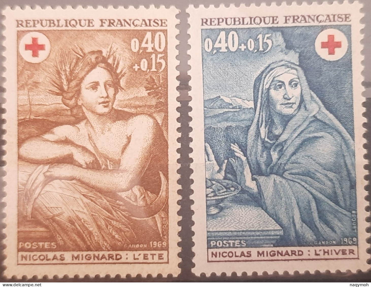 France Yvert 1619-1620** Année 1969 MNH. Paires Croix Rouge. - Unused Stamps