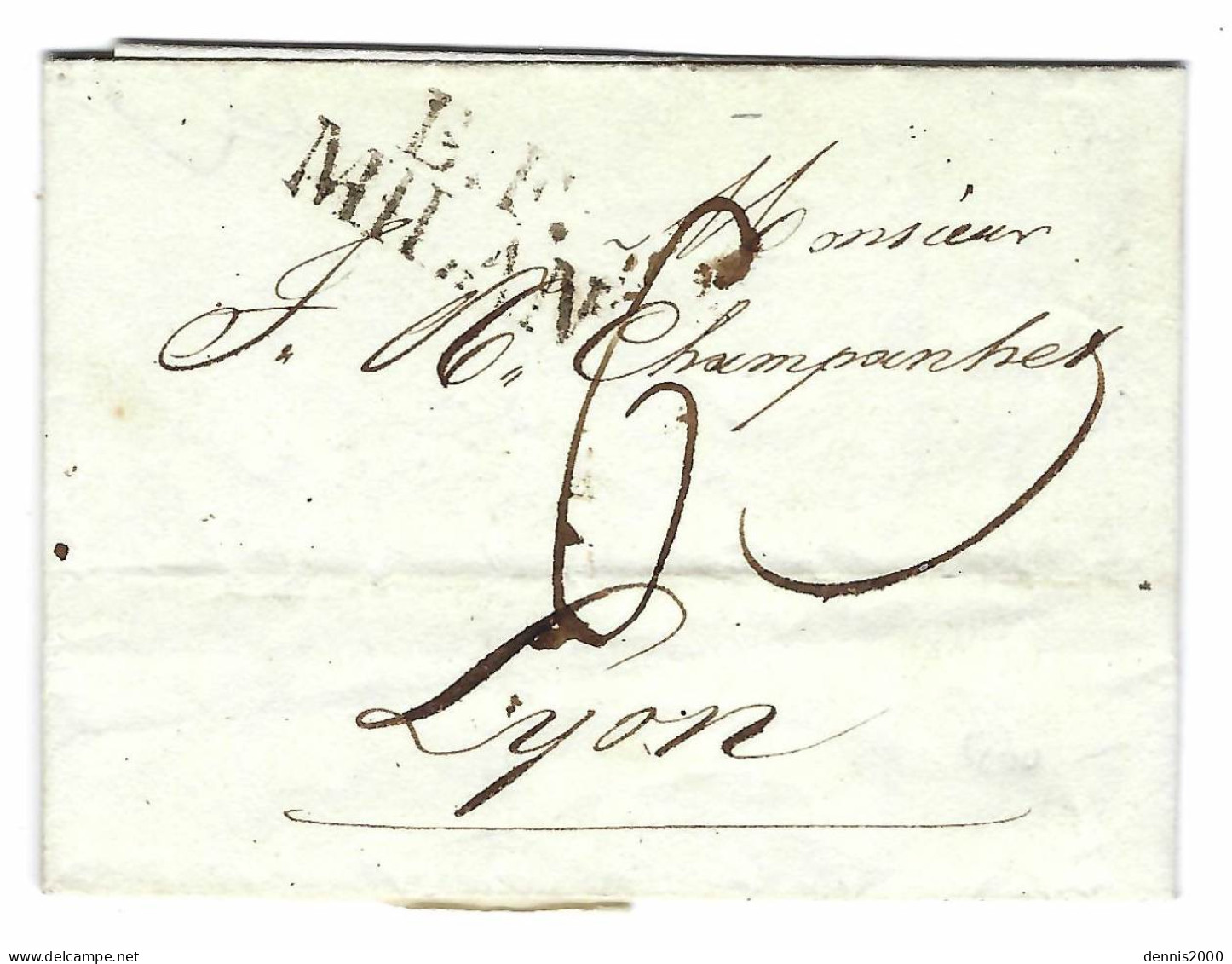 1814 - Lettre De B.F. / MILAN , Taxe 6 D Pour Lyon - 1. ...-1850 Prephilately