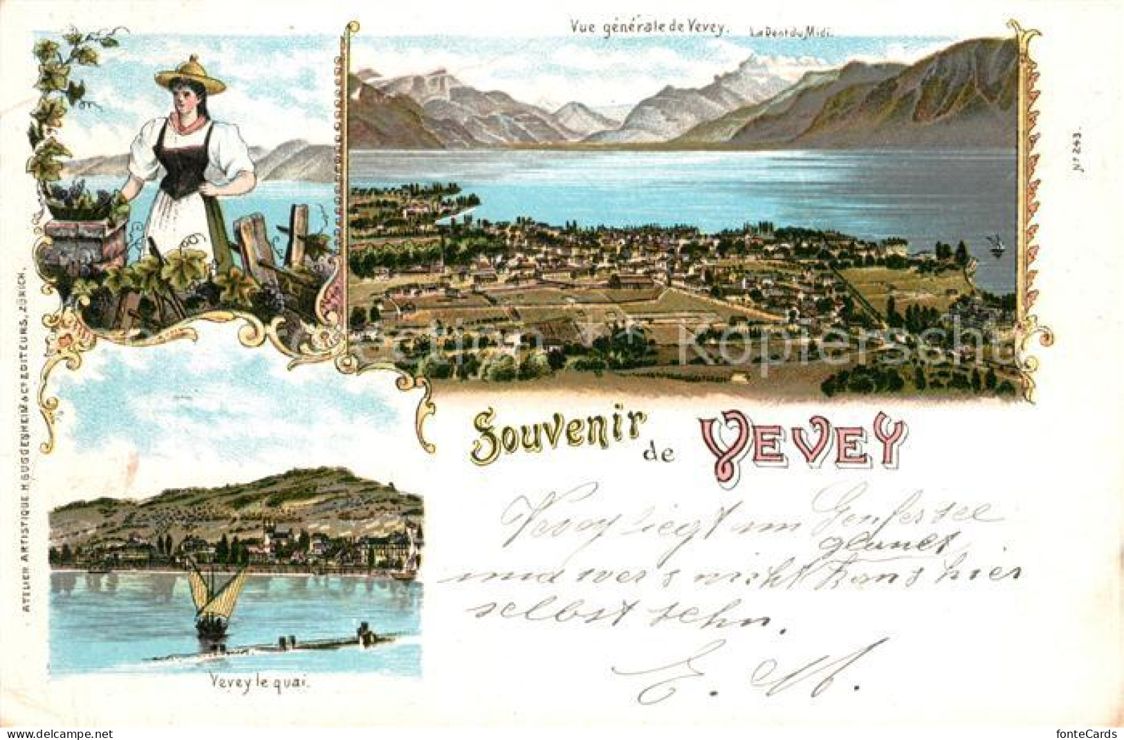 13567493 Vevey VD Quai Trachtenfrau Panorama Dent Du Midi Vevey VD - Sonstige & Ohne Zuordnung