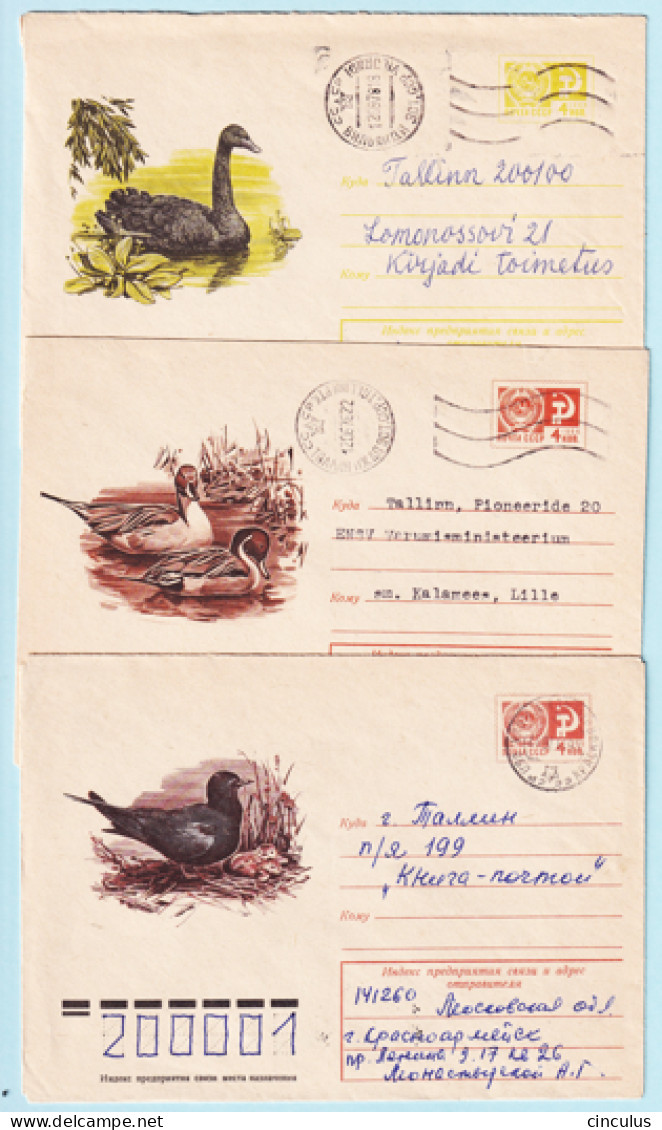 USSR 1976.0210-0219. Birds. Prestamped Covers (3), Used - 1970-79