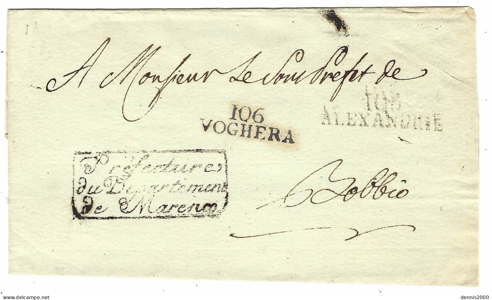 1802 / 1812 - Enveloppe Avec 106 / VOGHERA + 106 / ALEXANDRIE Pour Bobbio - 1. ...-1850 Vorphilatelie