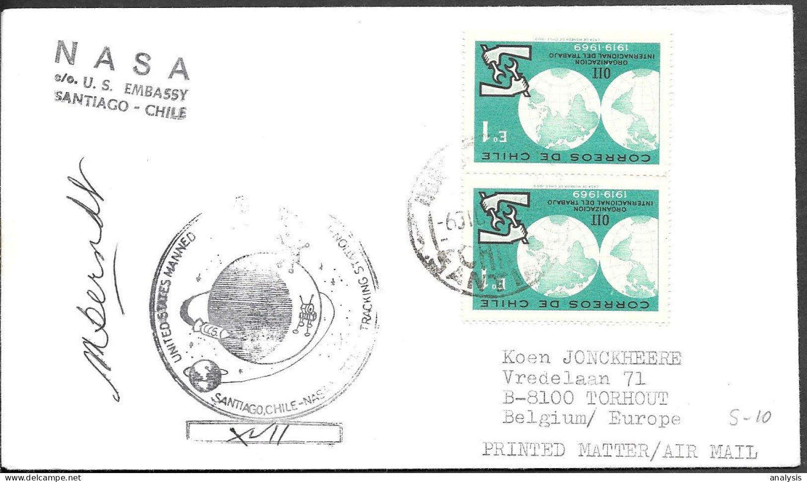 US Space Cover 1972. "Apollo 17" Launch. NASA Chile Tracking Station - United States