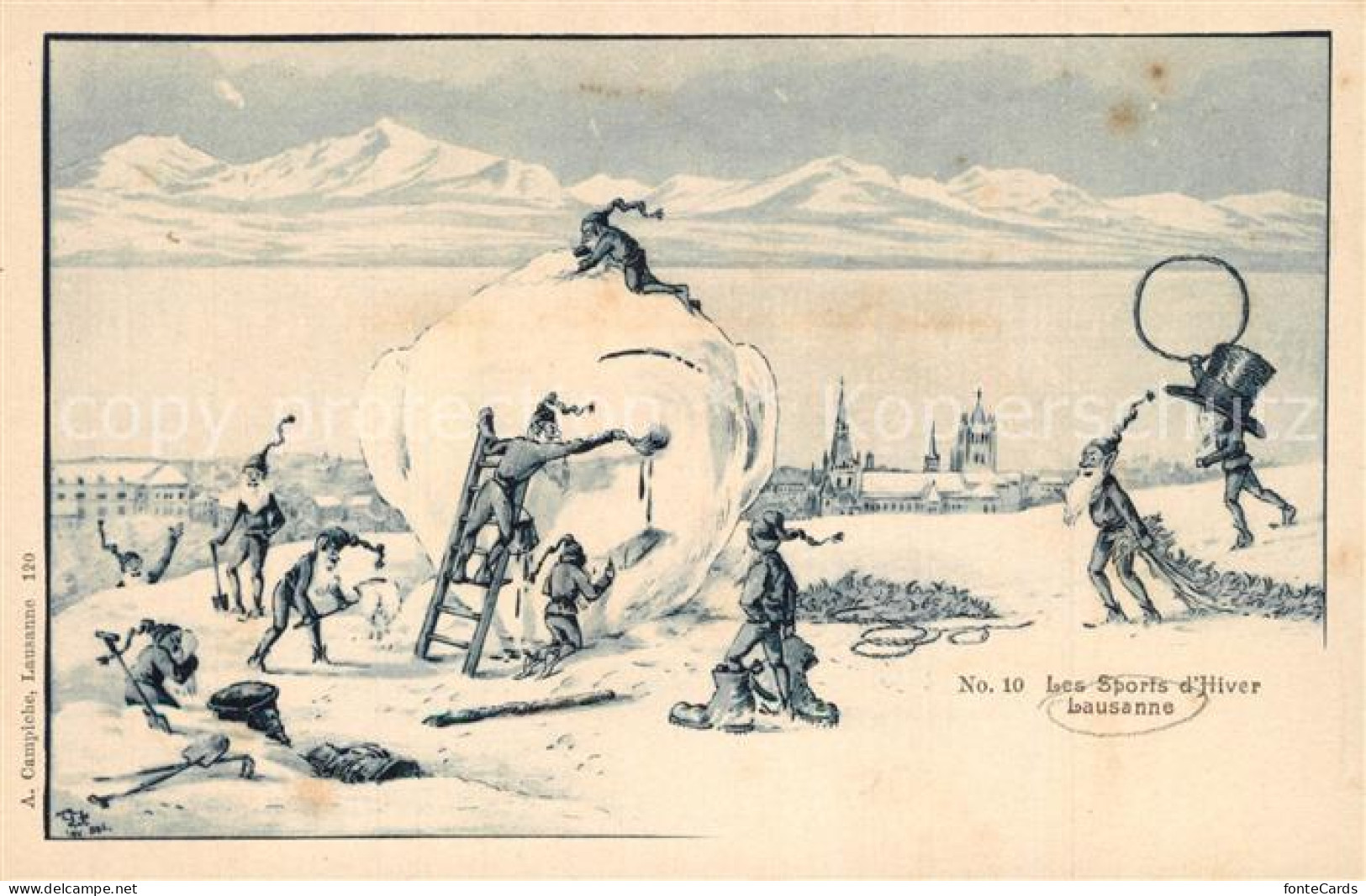 13566918 Lausanne VD Les Spports D Hiver Winterlandschaft Karikatur Lausanne VD - Autres & Non Classés