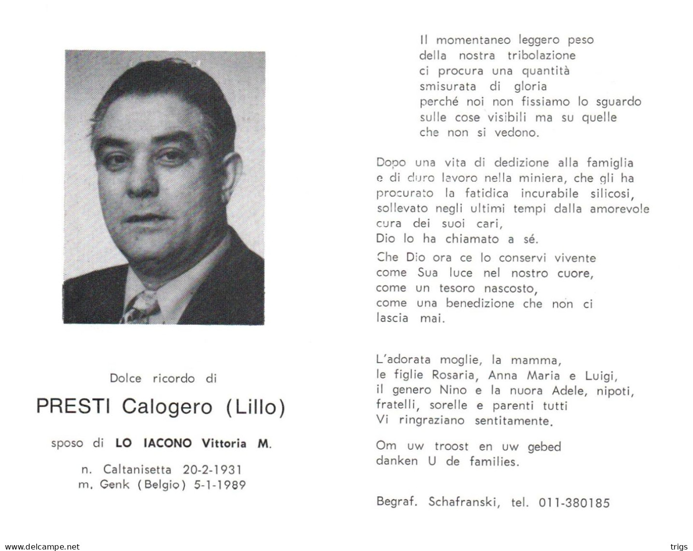 Calogero Presti (1931-1989) - Devotieprenten