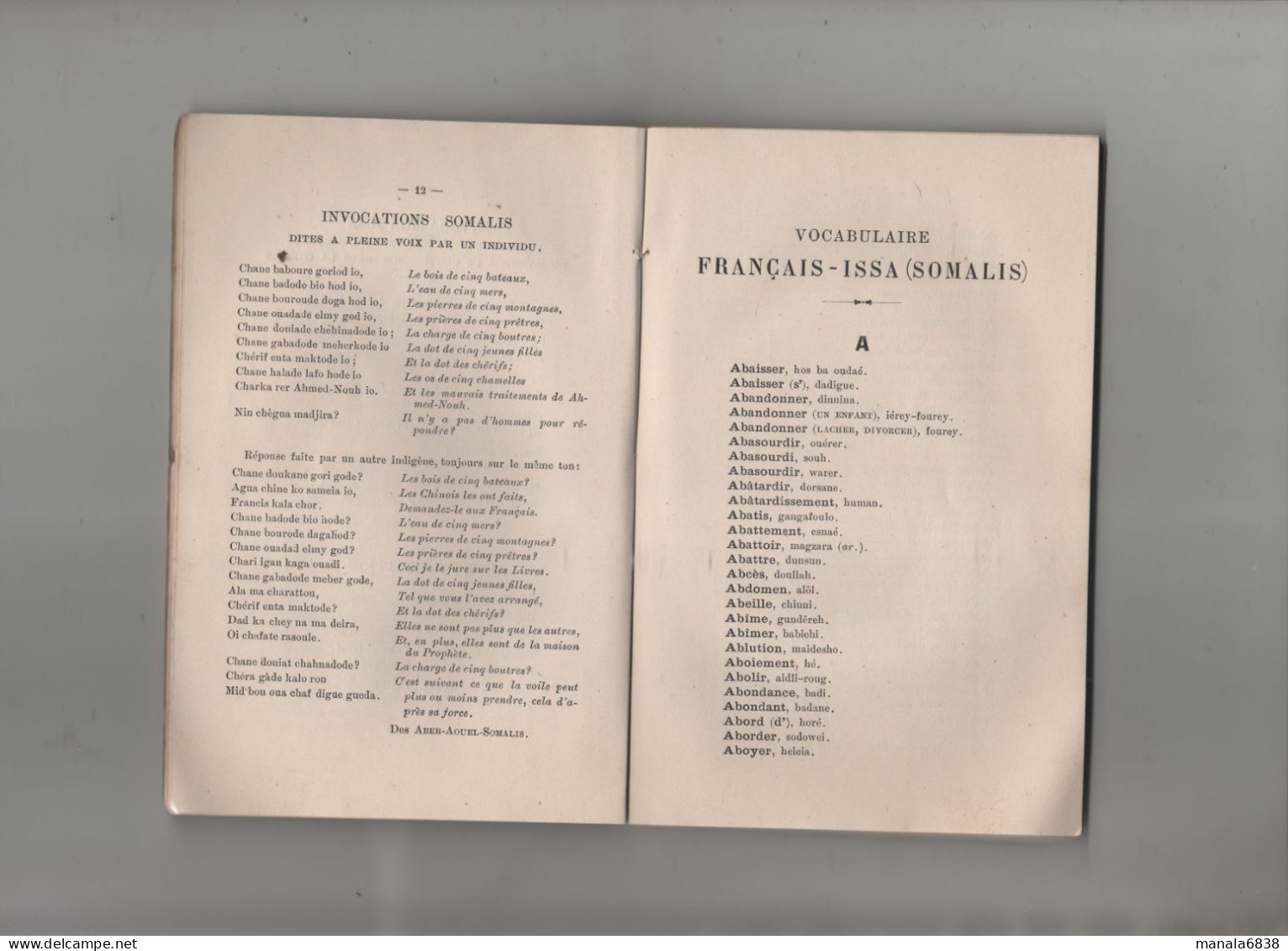 Essai Vocabulaire Pratique Français Issa Somalis Henry Administrateur Colonial 1897 - Ohne Zuordnung