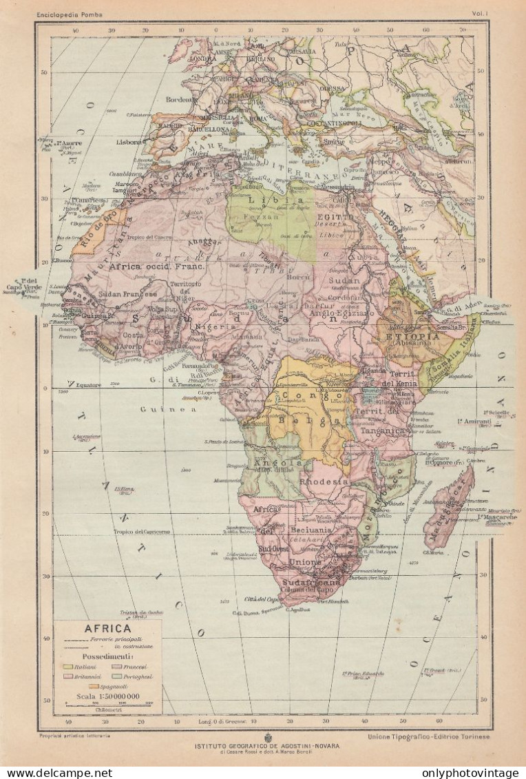 Africa - Carta Geografica Epoca - 1925 Vintage Map - Geographische Kaarten