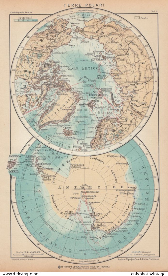 Terre Polari - Carta Geografica Epoca - 1926 Vintage Map - Landkarten