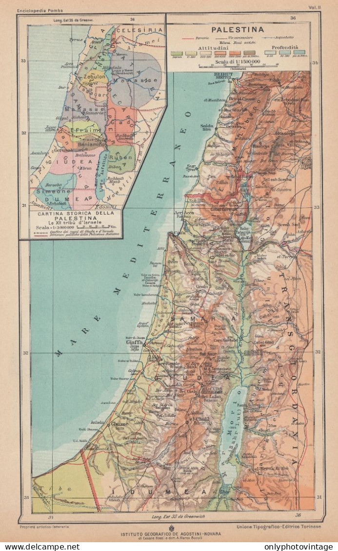 Palestina - Carta Geografica Epoca - 1926 Vintage Map - Cartes Géographiques