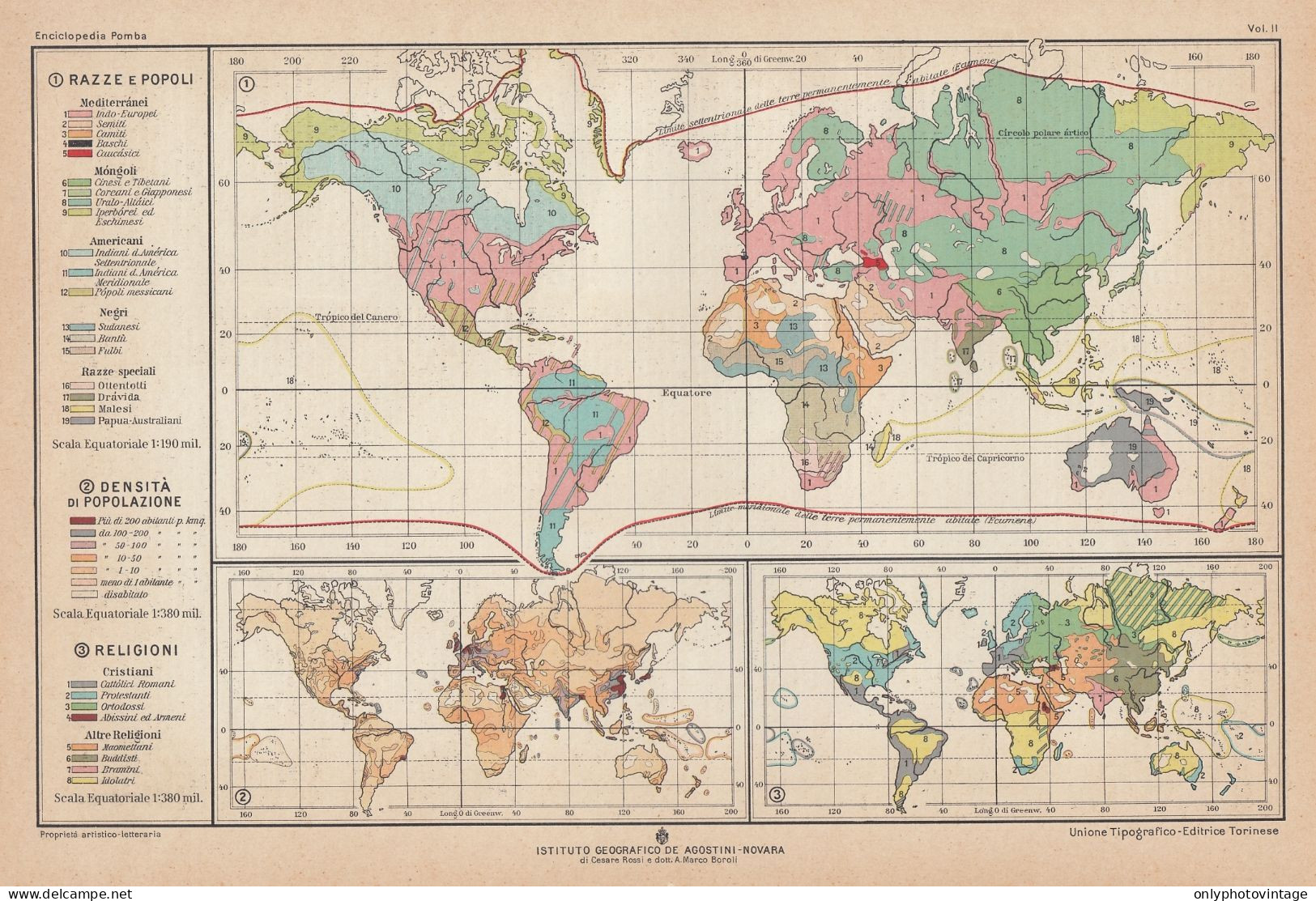 Razze E Popoli - Carta Geografica Epoca - 1926 Vintage Map - Cartes Géographiques