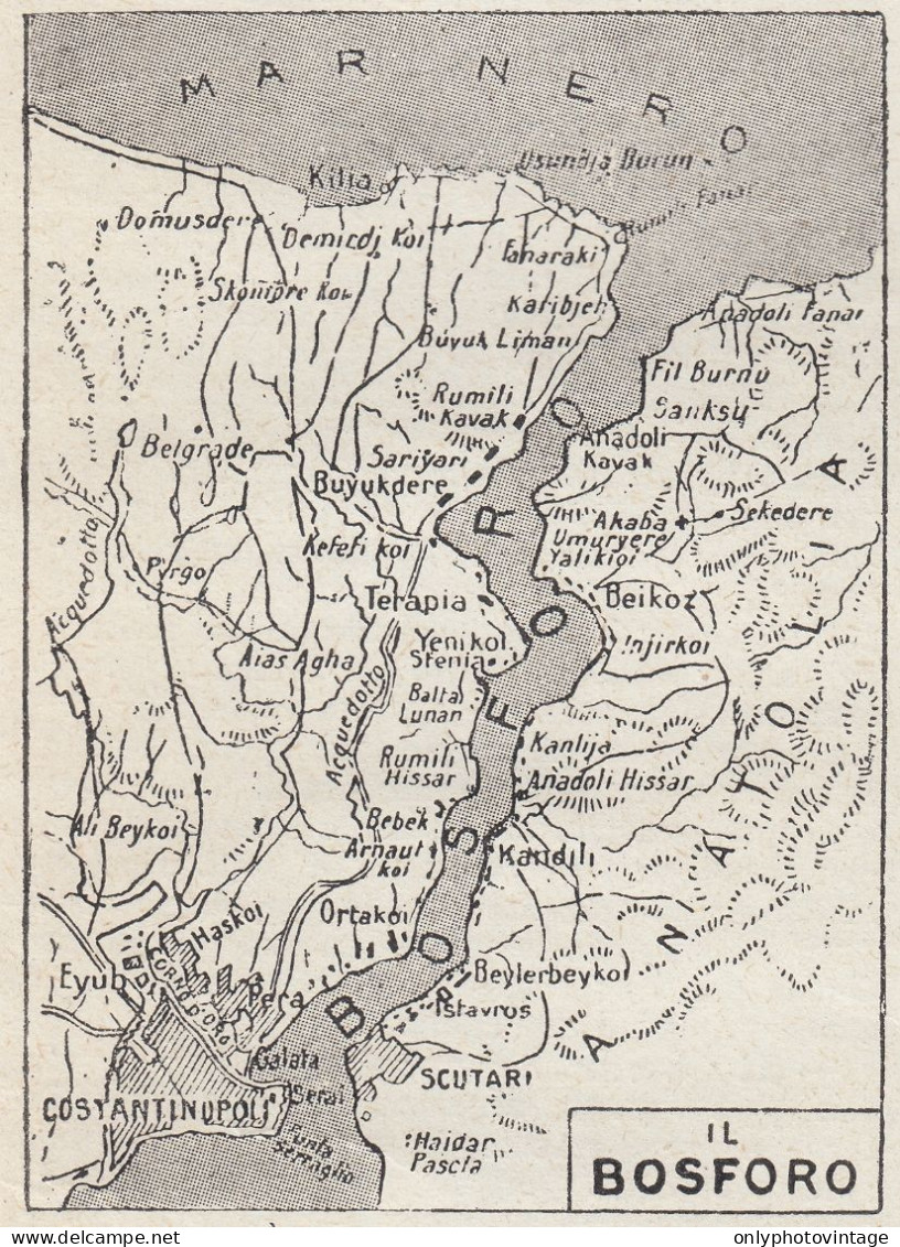 Turchia - Il Bosforo - Mappa Epoca - 1925 Vintage Map - Cartes Géographiques