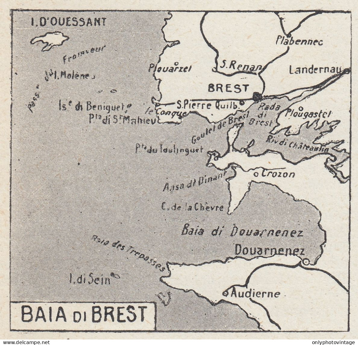 Francia - Baia Di Brest - Mappa Epoca - 1925 Vintage Map - Carte Geographique