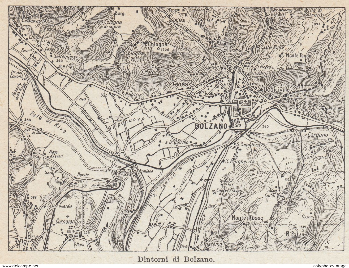 Dintorni Di Bolzano - Mappa Epoca - 1925 Vintage Map - Mapas Geográficas