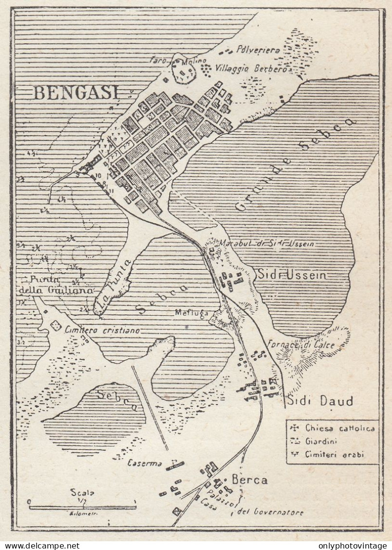 Libia - Bengasi - Mappa Epoca - 1925 Vintage Map - Cartes Géographiques