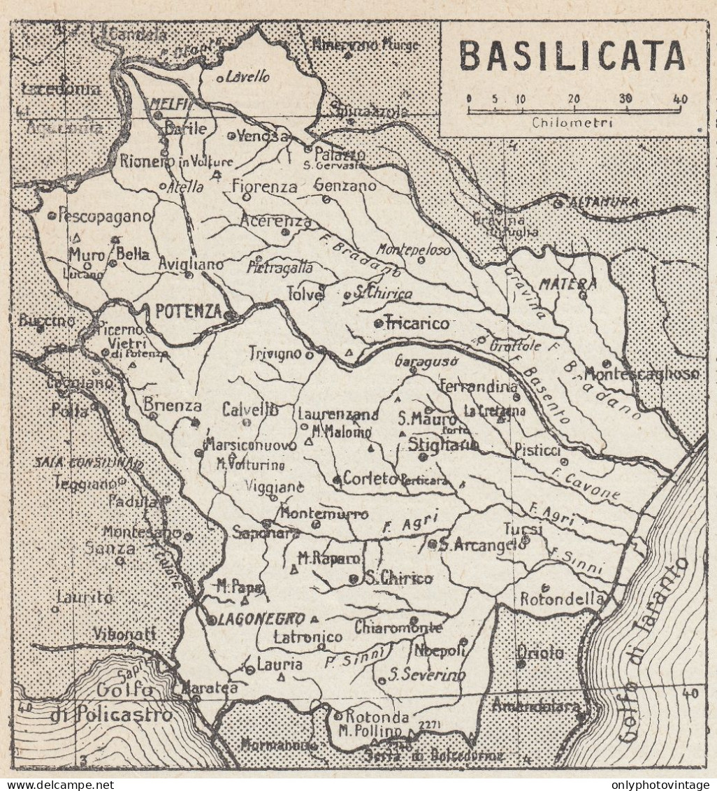 Basilicata - Mappa Epoca - 1925 Vintage Map - Carte Geographique
