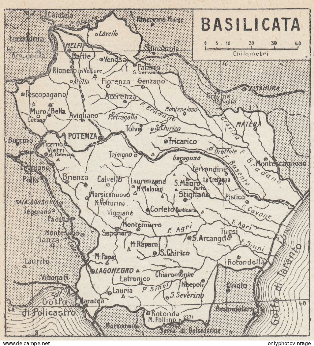 Basilicata - Mappa Epoca - 1925 Vintage Map - Cartes Géographiques