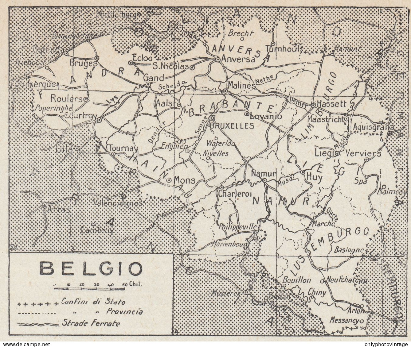 Belgio - Mappa Epoca - 1925 Vintage Map - Cartes Géographiques