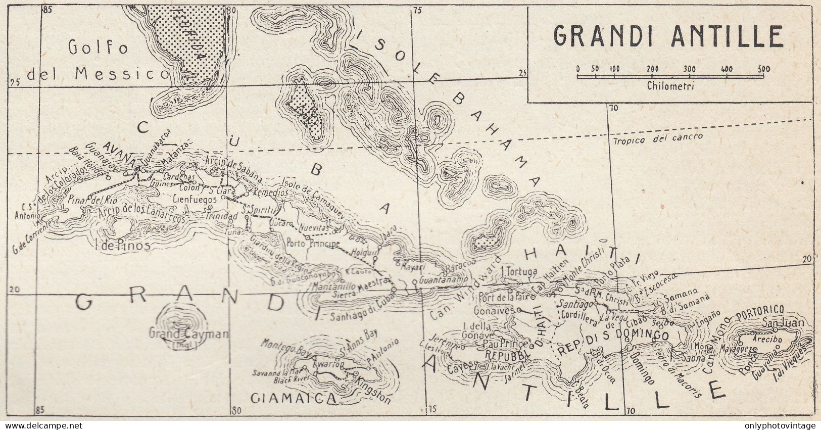 Grandi Antille - Mappa Epoca - 1925 Vintage Map - Geographical Maps