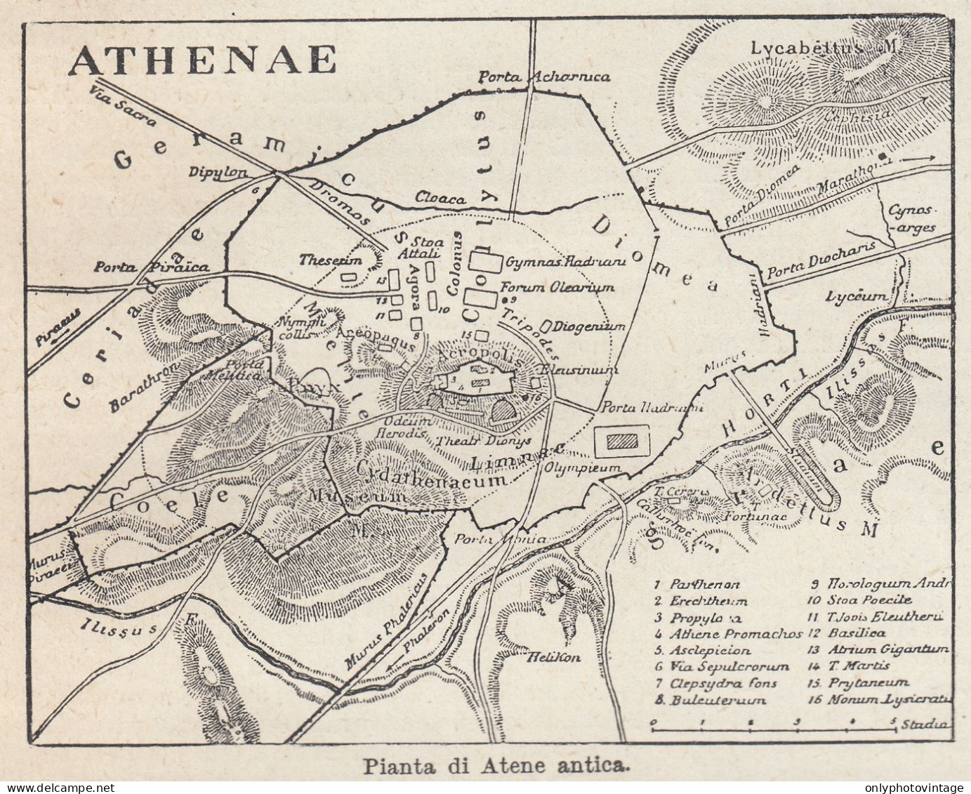 Grecia - Pianta Di Atene Antica - Mappa Epoca - 1925 Vintage Map - Mapas Geográficas