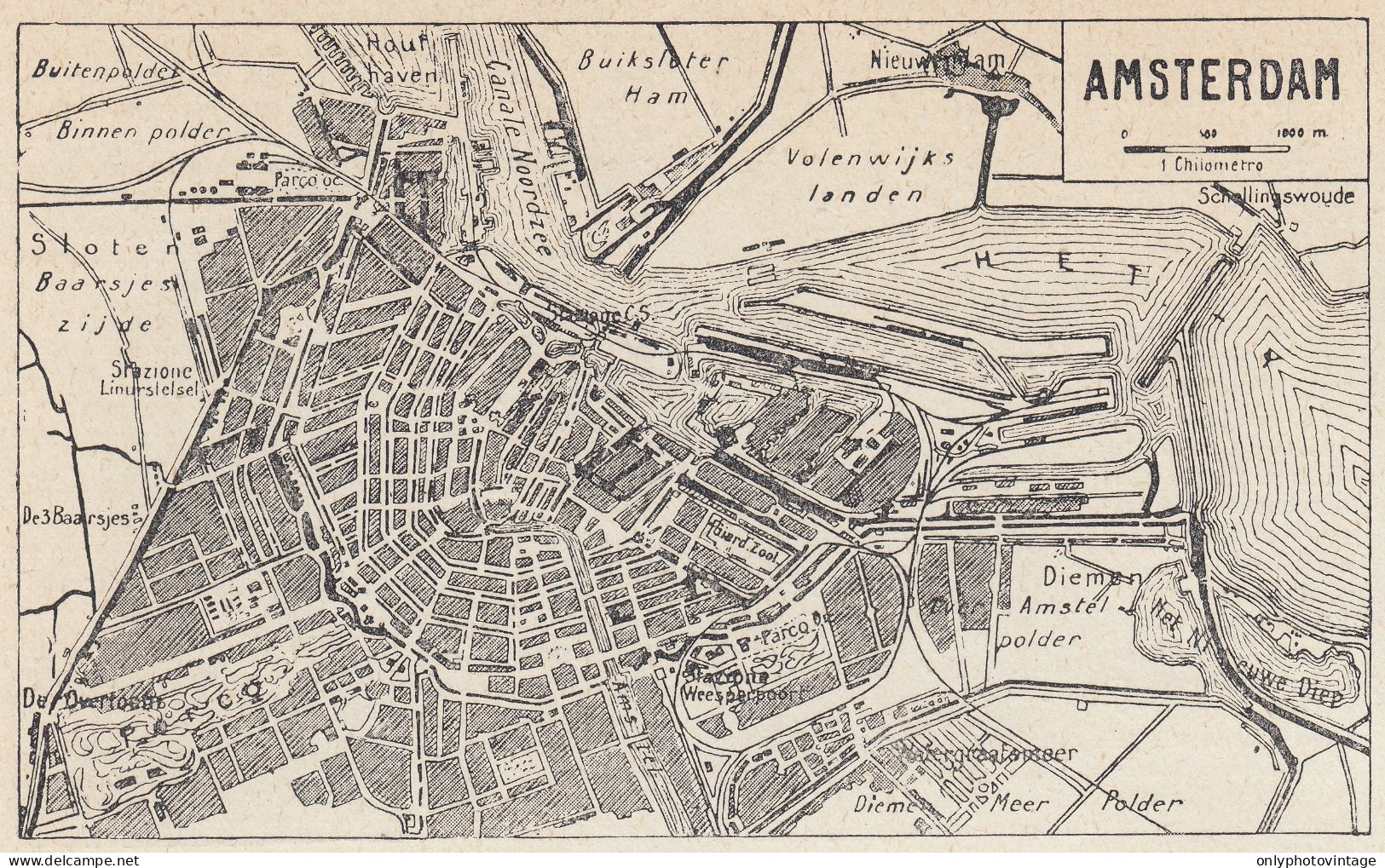 Paesi Bassi - Pianta Di Amsterdam - Mappa Epoca - 1925 Vintage Map - Geographische Kaarten