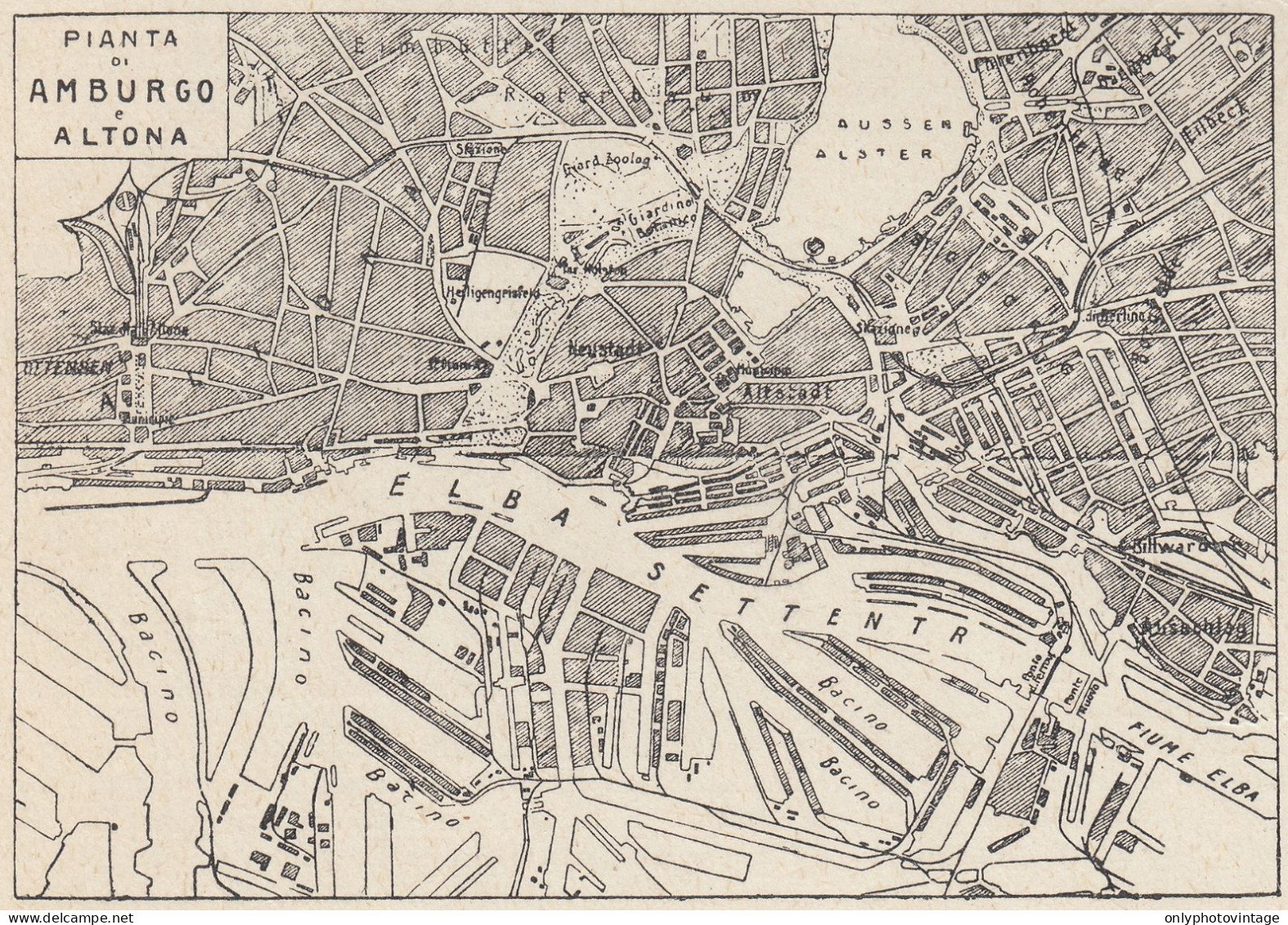 Germania - Pianta Di Amburgo E Altona - Mappa Epoca - 1925 Vintage Map - Mapas Geográficas