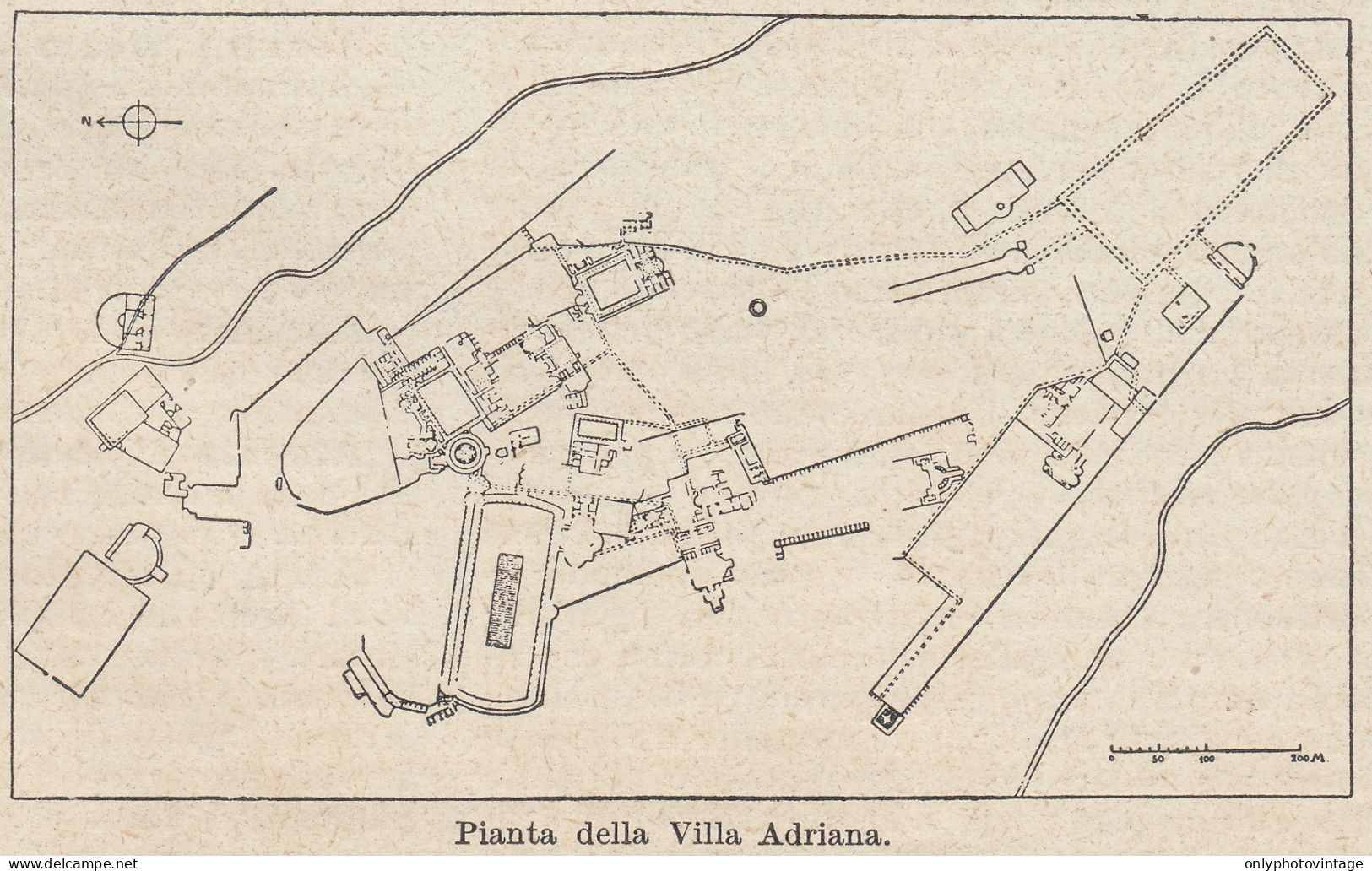 Roma - Pianta Della Villa Adriana - Mappa Epoca - 1925 Vintage Map - Landkarten