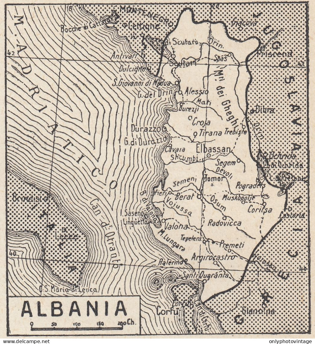 Albania - Mappa Epoca - 1925 Vintage Map - Mapas Geográficas