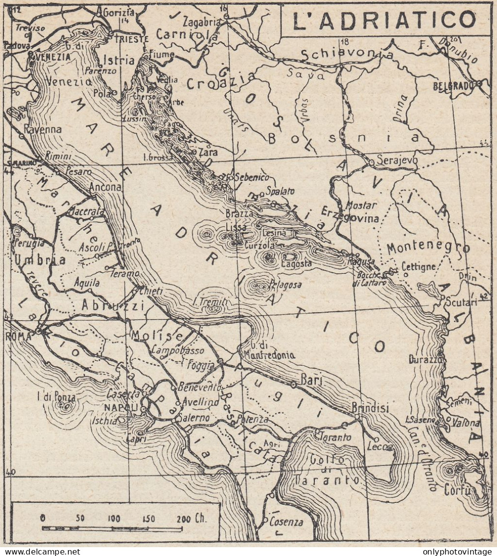 Mare Adriatico - Mappa Epoca - 1925 Vintage Map - Carte Geographique
